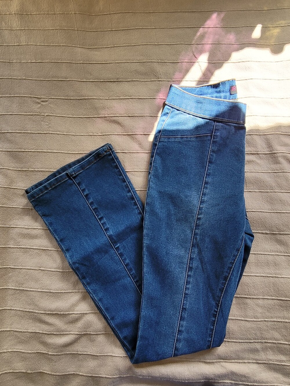 Women's Dark Blue Stretch Denim Jeans Flare Bottom